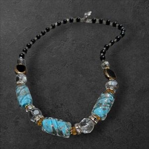 Chic Turquoise and Black Beaded Necklace